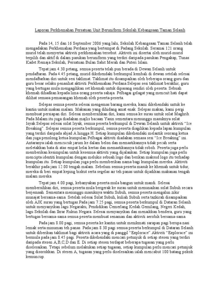 contoh laporan perkhemahan