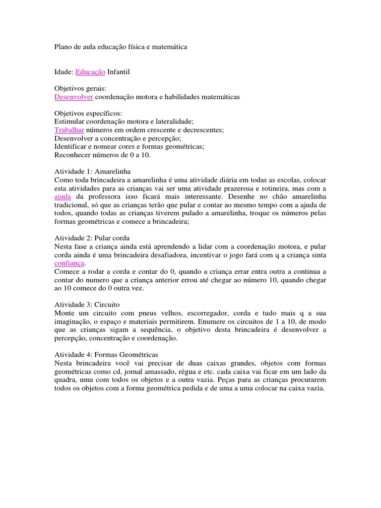 Planos de aula para educação Infantil, atividades, projetos de educaç…   Atividades de educação física, Atividades lúdicas educação física, Educação  fisica infantil