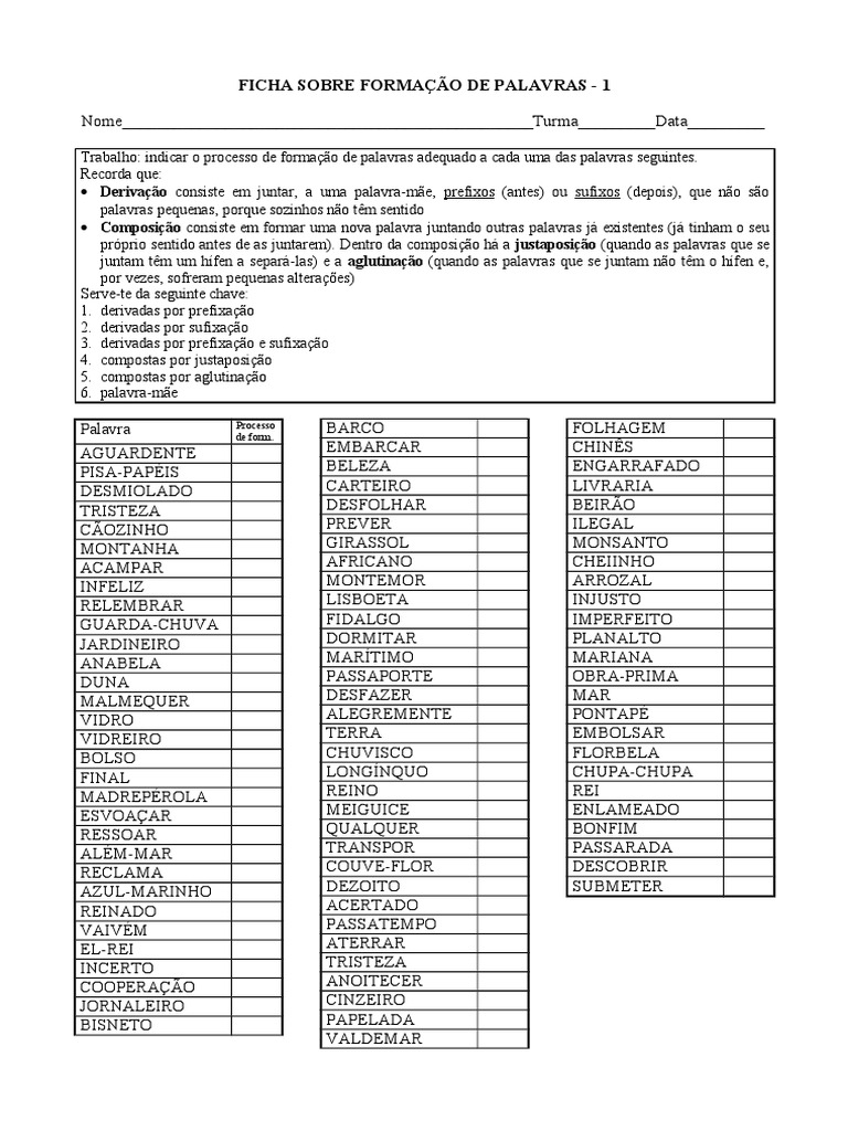 Formação de Palavras 8 Ano | PDF