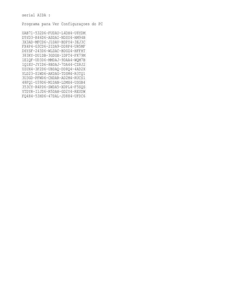 AIDA Serial Keys List | PDF | Computers