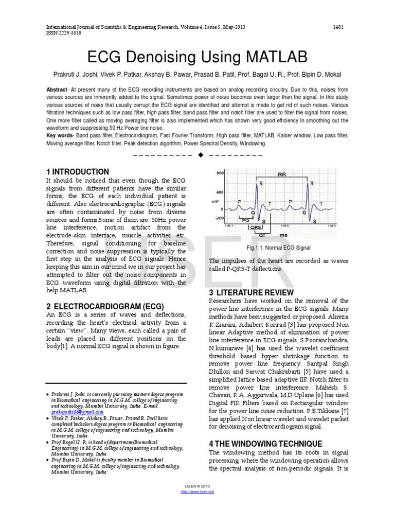 Researchpaper ECG Denoising Using MATLAB | PDF | Filter (Signal ...