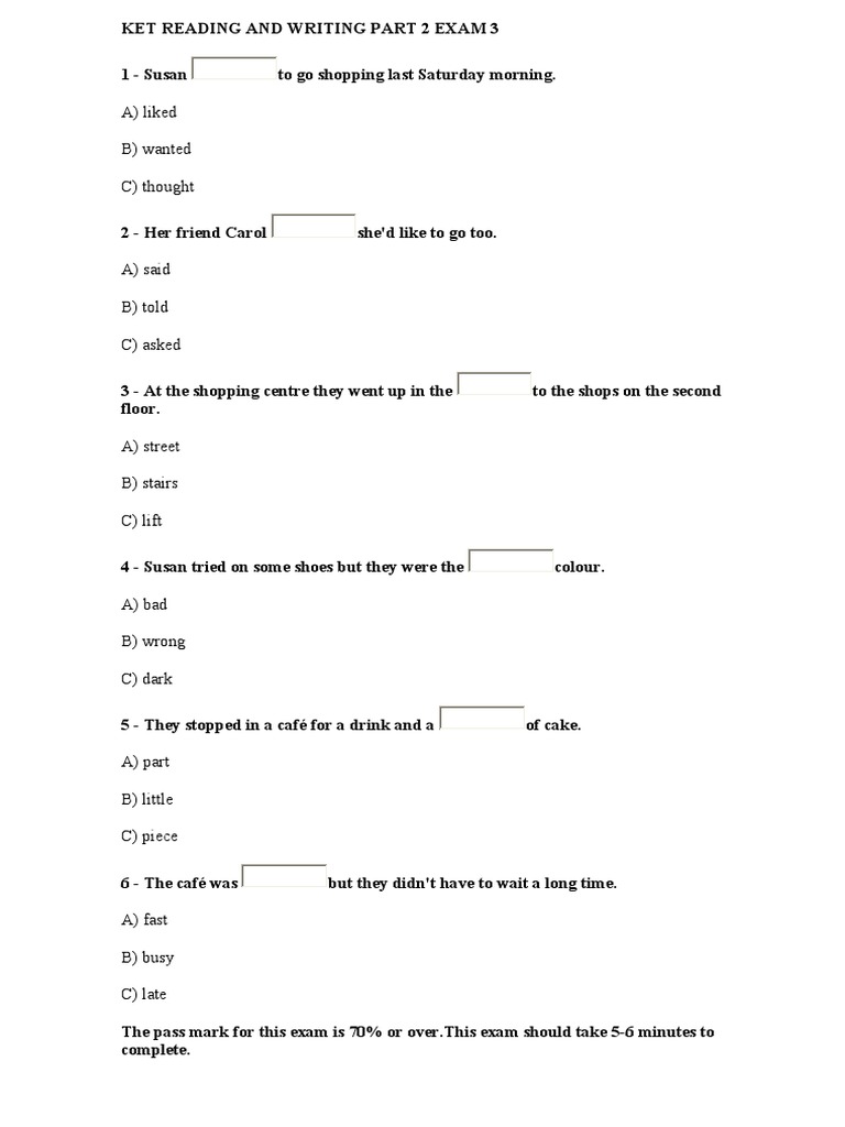 Ket Reading and Writing Part 2 Exam 3