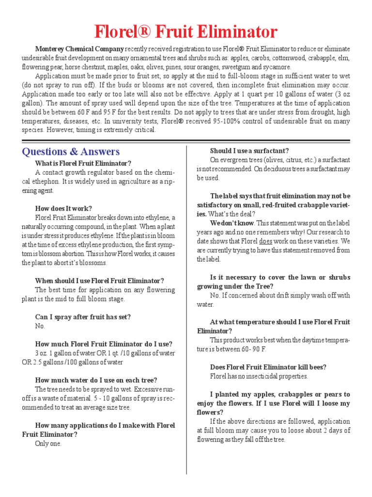 Monterey Chemical's Florel Fruit Eliminator PDF Flowers Trees