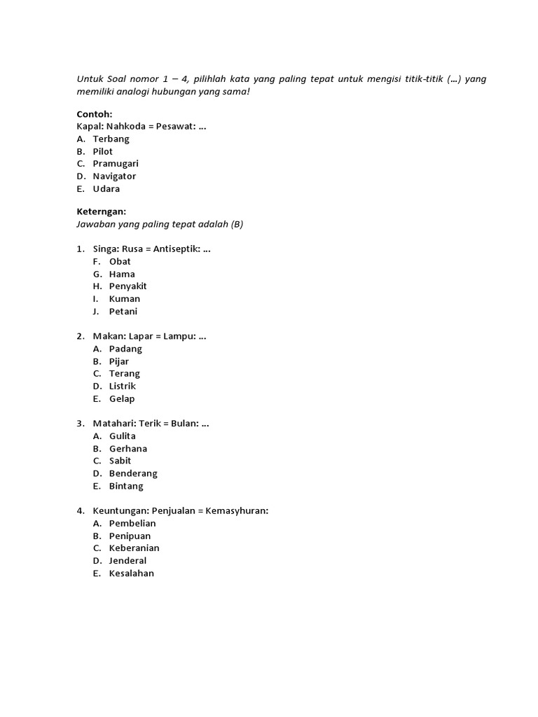 Contoh Soal Tes Potensi Akademik Universitas Pancasila