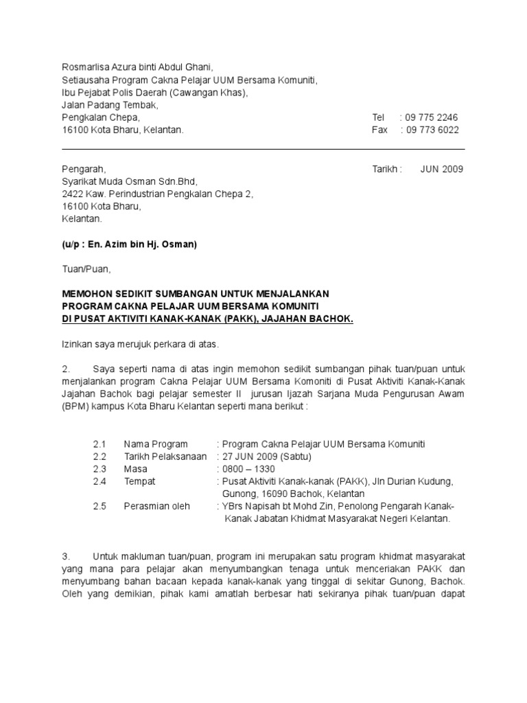 Cth Surat Memohon Sponsor Pdf