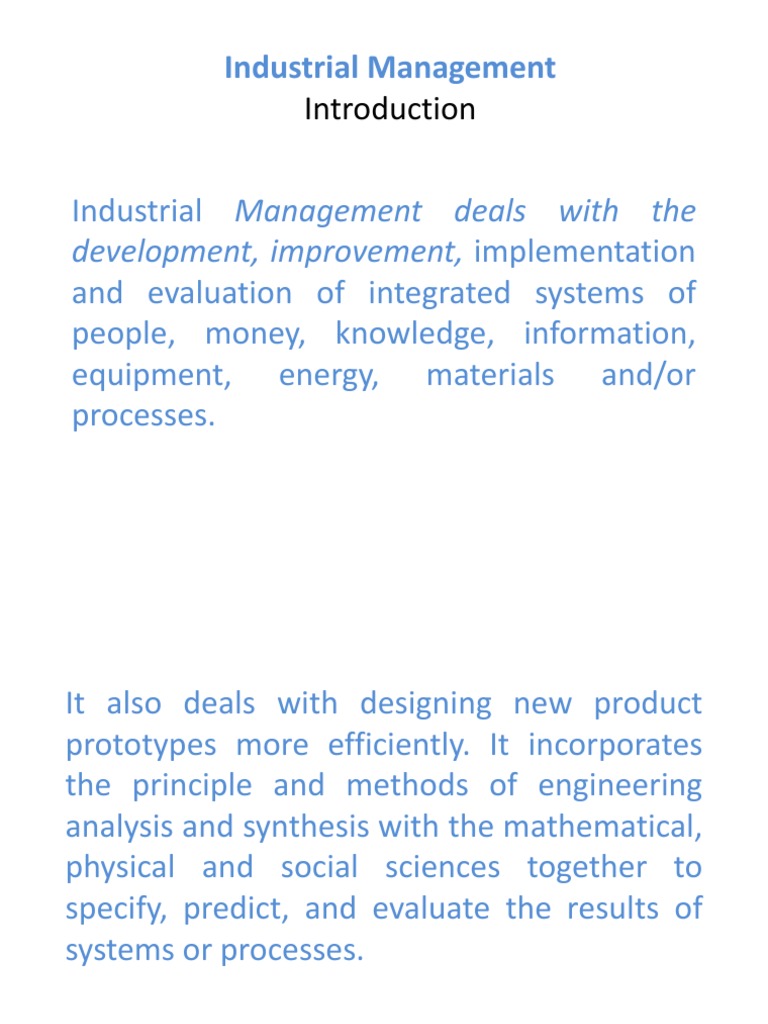 Introduction to industrial management Industrial Engineering