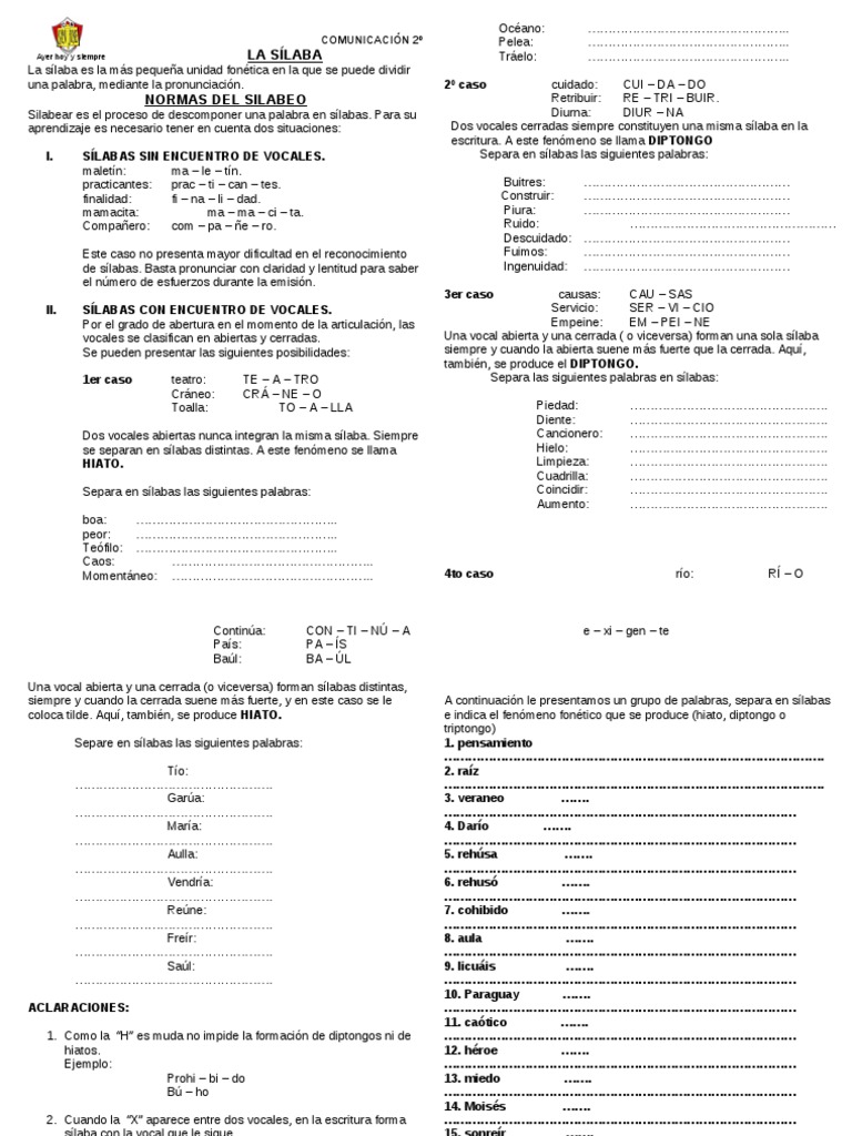 Normas de Silabeo en Español | PDF | Sílaba | Vocal