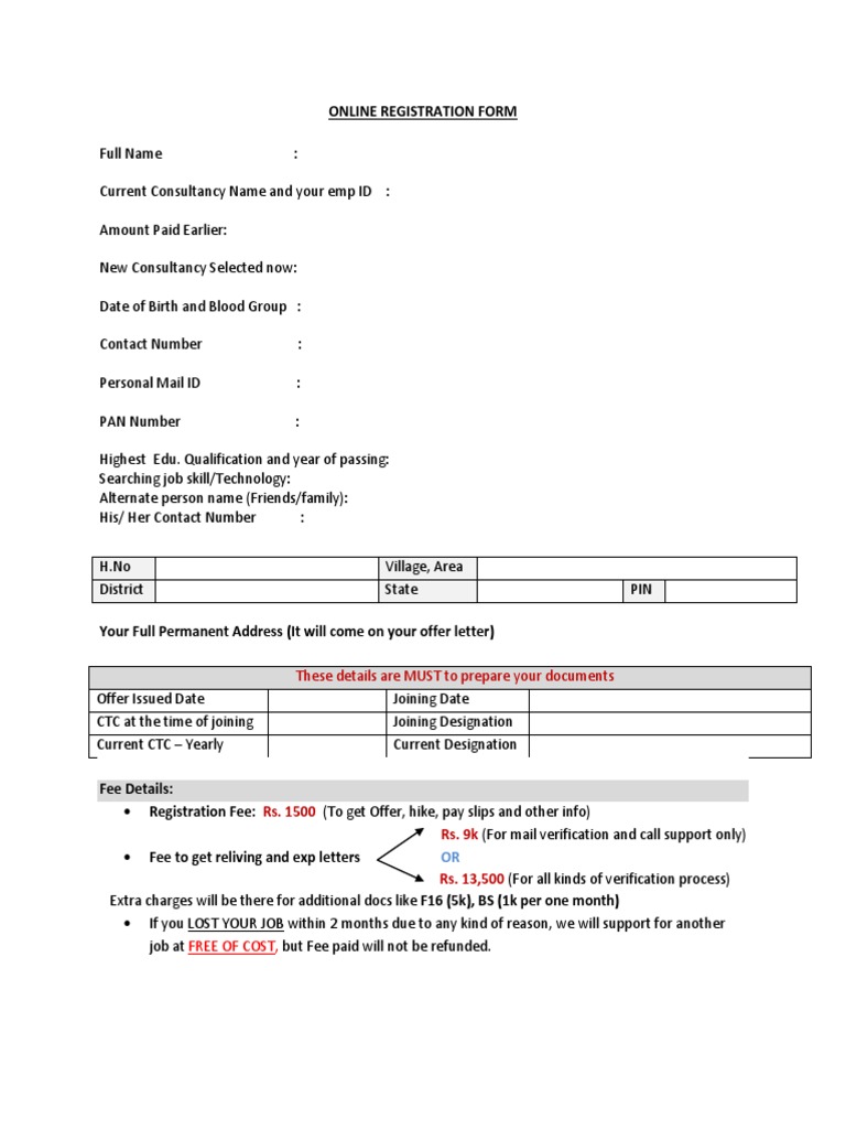 Online Registration Form and Fees | PDF