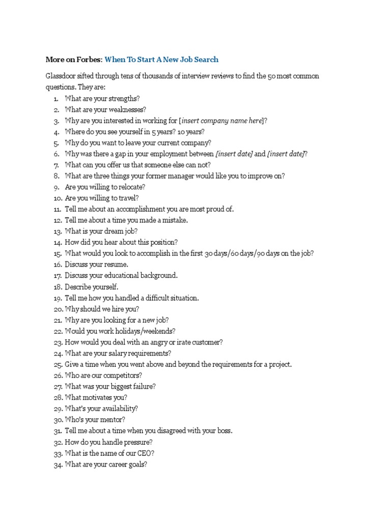Top 50 Common Job Interview Questions | PDF | Career & Growth