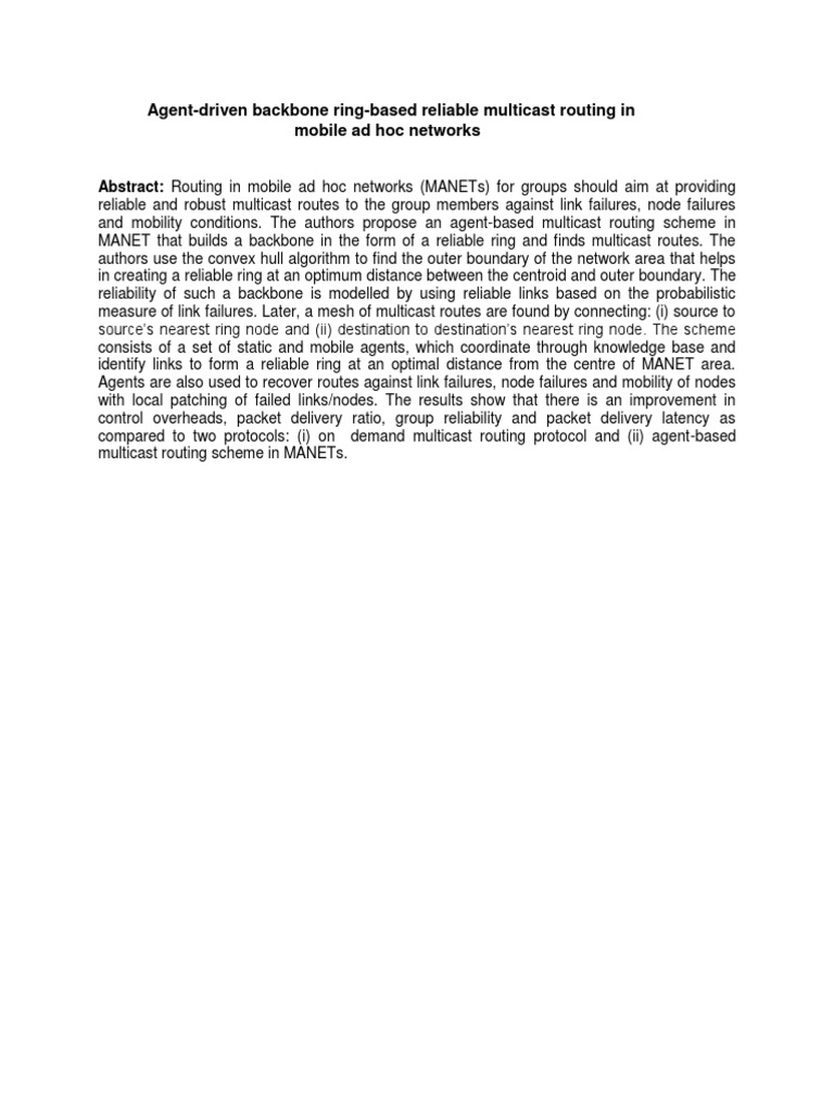 Agent-Driven Backbone Ring-Based Reliable Multicast Routing in Mobile ...