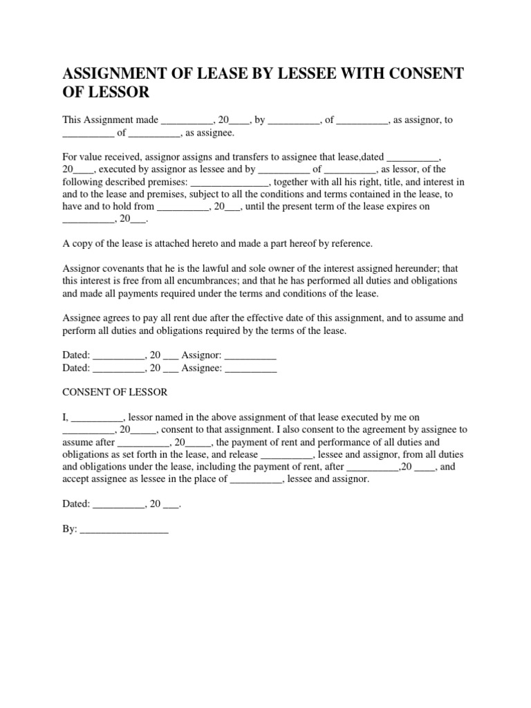 assignment of lease lessee