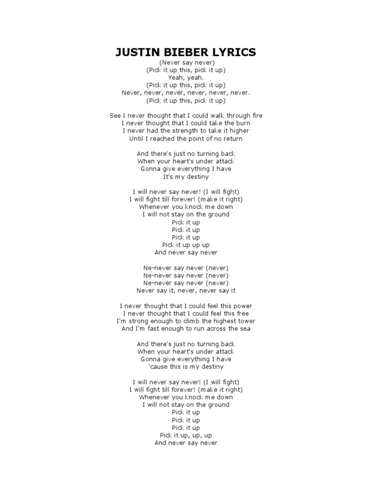 Justin Bieber Never Say Never Lyrics LyricsWalls