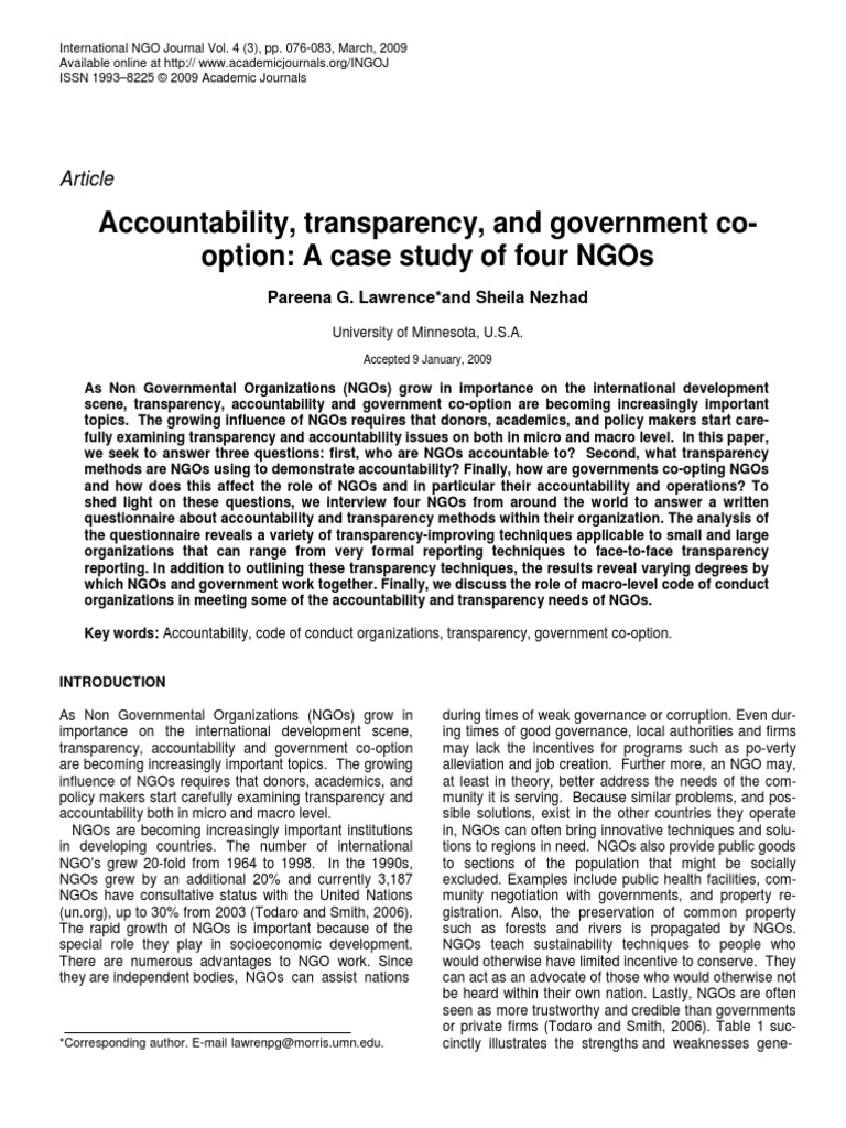 Accountability, transparency, and government cooption A case study of