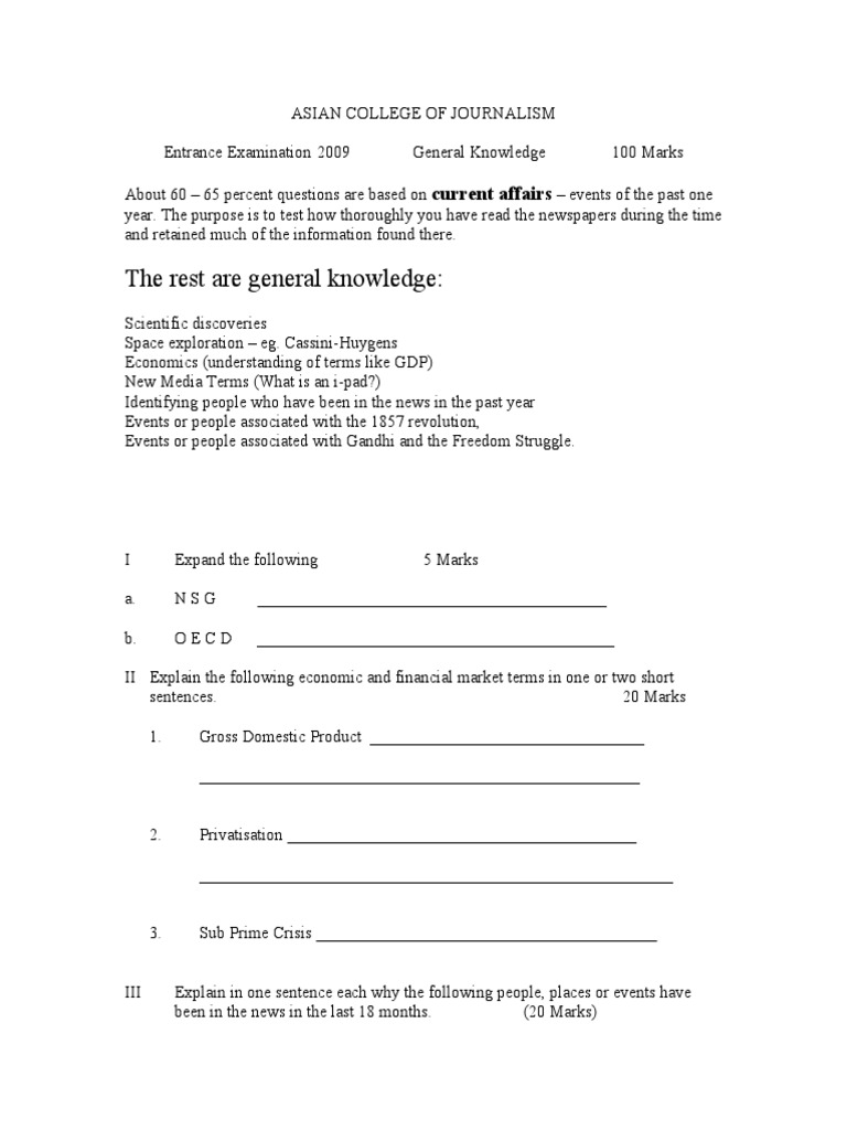 General Knowledge-pattern-Asian College of Journalism | PDF | Finance ...