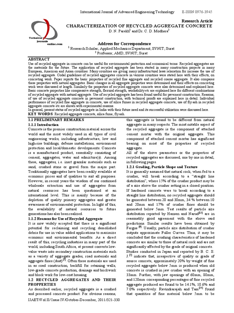 Recycled Aggregate Concrete Analysis | PDF | Construction Aggregate ...