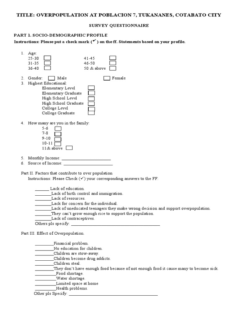 Overpopulation Survey Questionnaire | PDF | Social Science