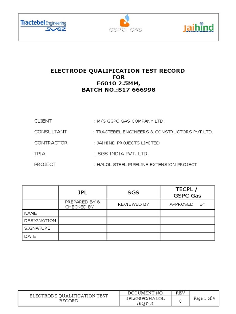 Electrode Qualification E 6010 Welding Construction