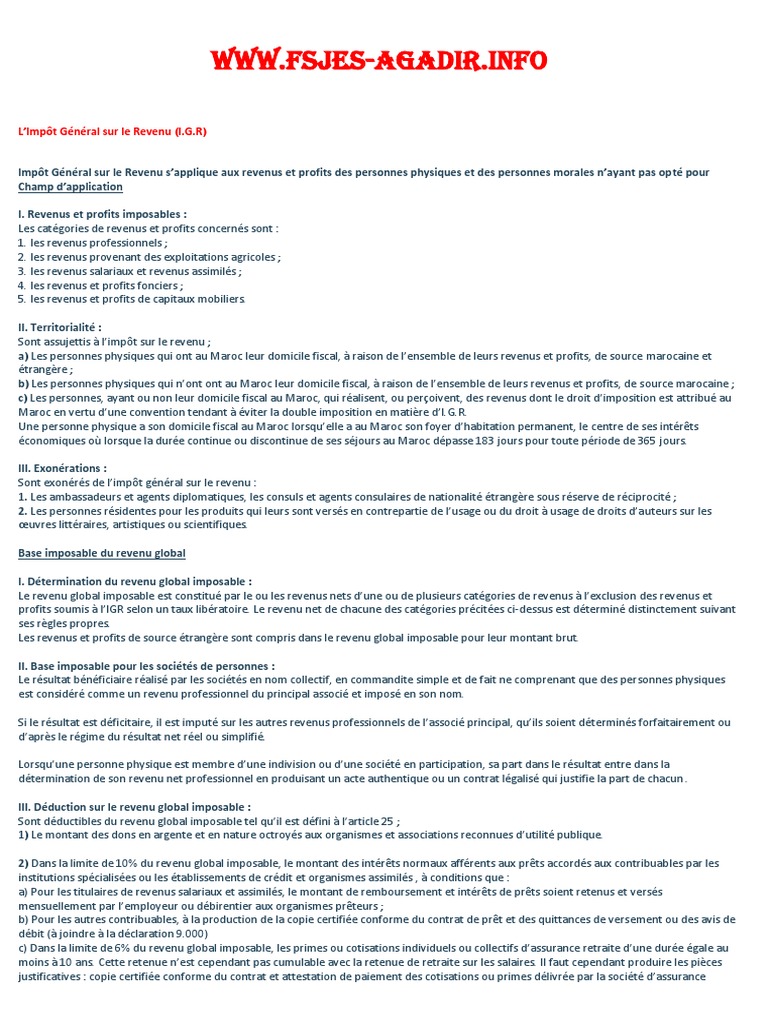 Impôt Général sur le Revenu au Maroc | PDF | Impôt sur le revenu | Retraite