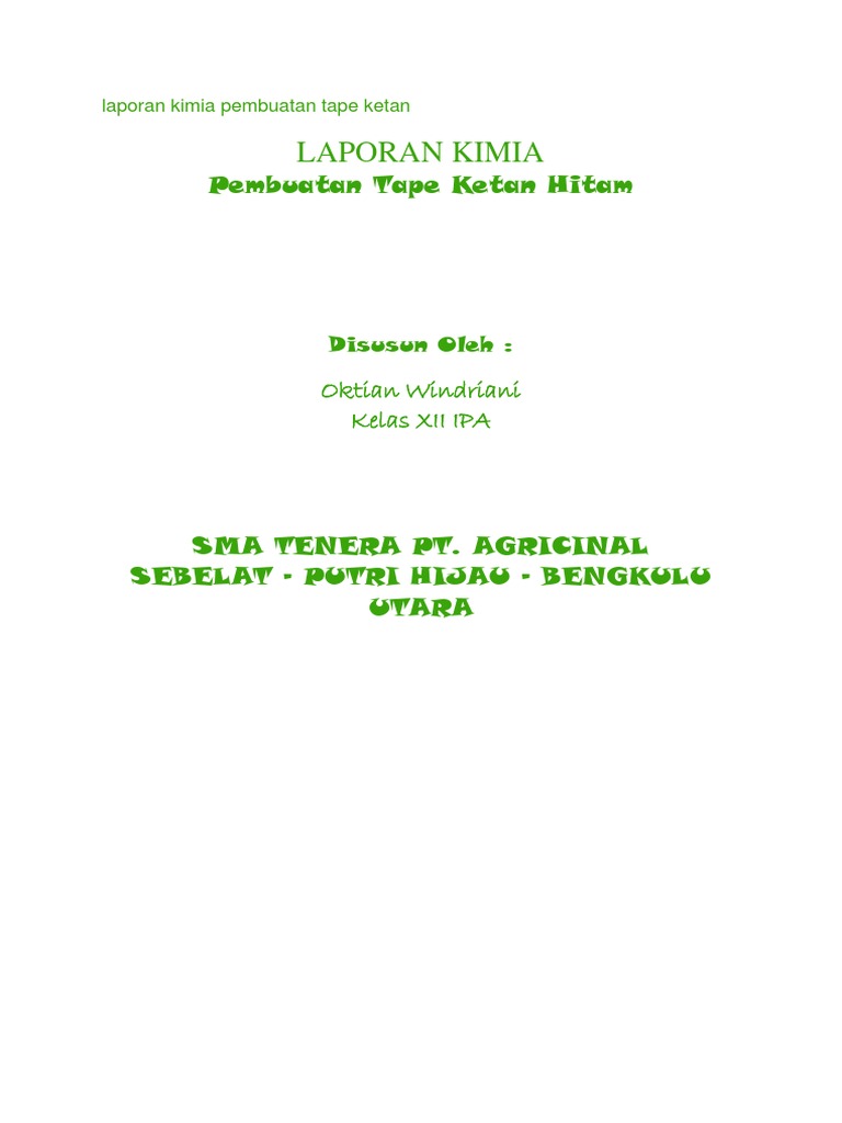 Laporan Kimia Pembuatan Tape Ketan PDF