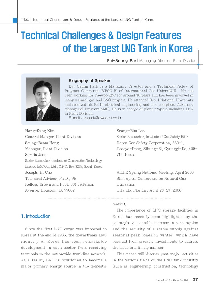Technical Challenges & Design Features LNG Tank | PDF | Liquefied ...