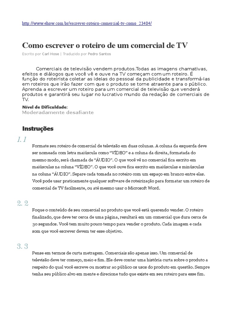Como Escrever Roteiro de Comercial TV | PDF | Negócios