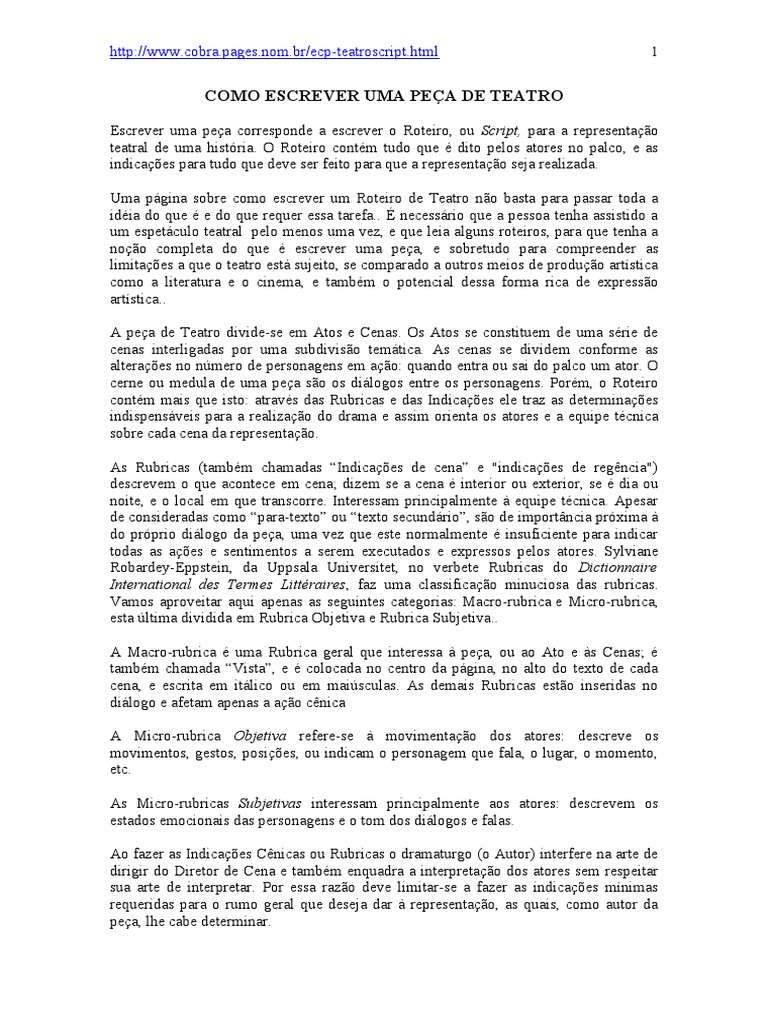 Como Escrever Uma Peça de Teatro PDF Roteiro Ator