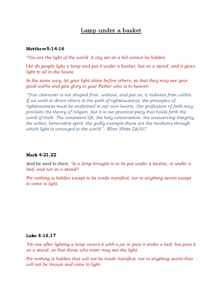 Lamp Under a Basket Righteousness Gospel Of Luke