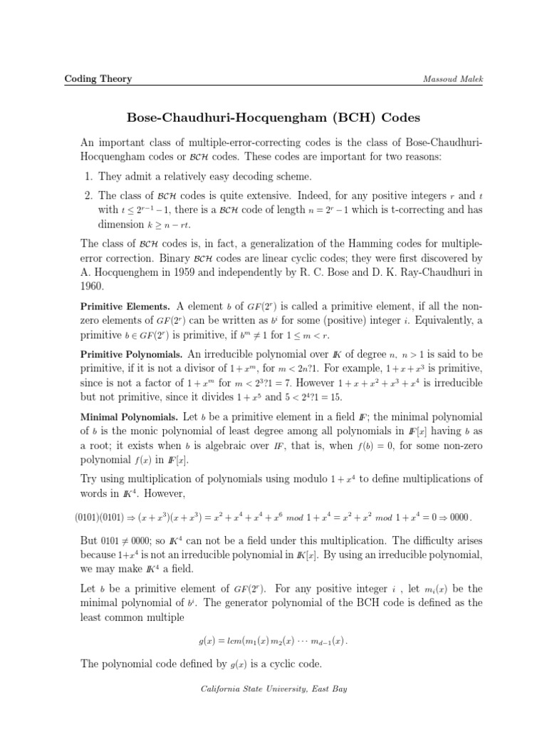 BCH Codes | PDF | Encodings | Functions And Mappings