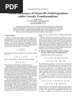 Invariance of Maxwell Field Equations On Lorentz Transformations - Nizar Hamdan