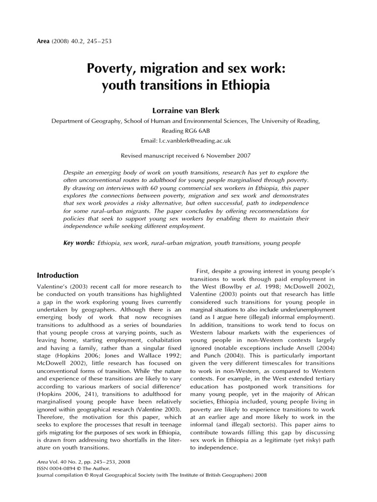 Poverty, Migration and Sex Work Youth Transitions in Ethiopia | PDF ...