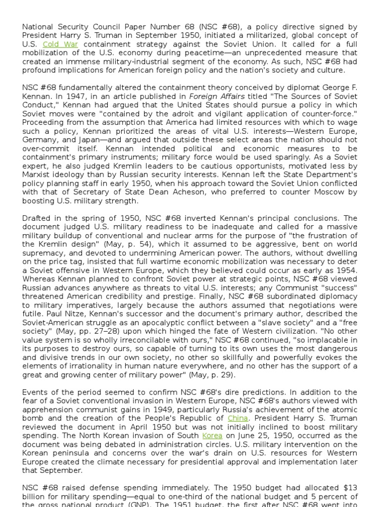 NSC-68: Cold War Military Strategy | PDF | Containment | Cold War