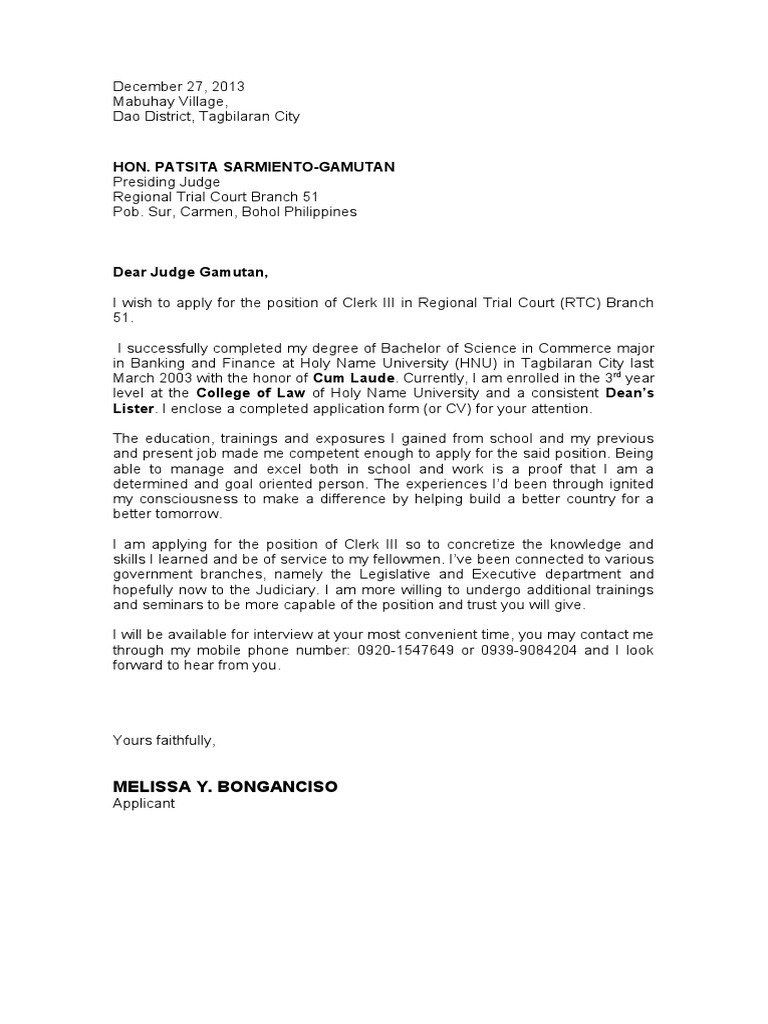 Sample Application Letter