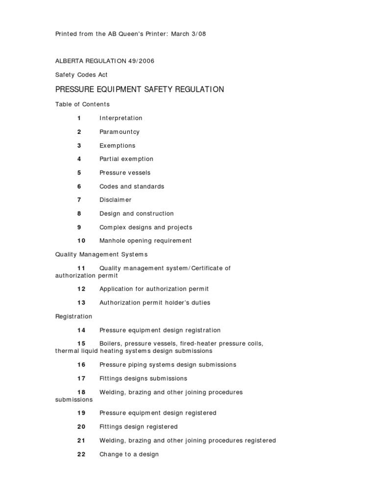 Pressure Equipment Safety Regulation PDF Pipe (Fluid Conveyance