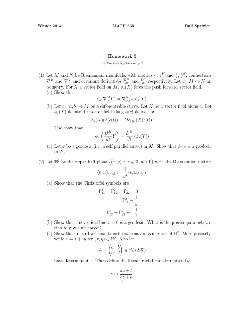 Math 635 Homework 3 - Riemannian Geometry | PDF | Teaching Methods ...