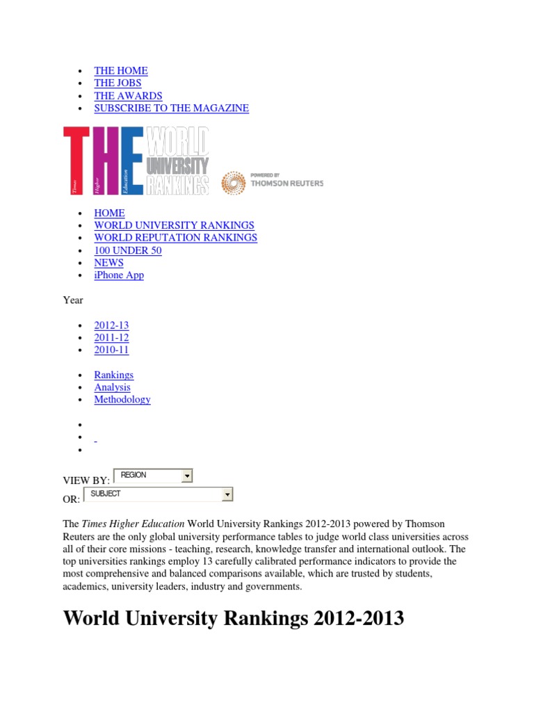 World University Rankings 2012-2013 | PDF | Institute Of Technology ...