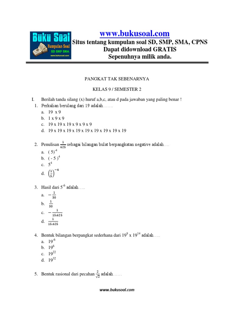 5 Latihan Soal Matematika Pangkat Tak Sebenarnya Kelas 9 Smp