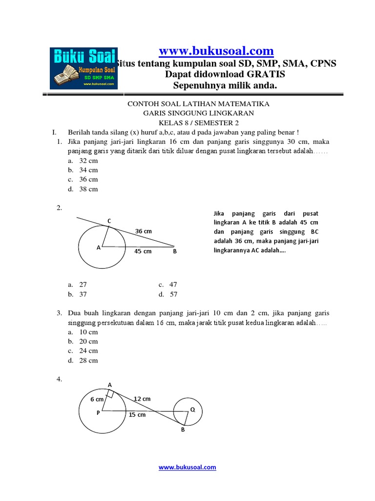7. Contoh Soal Latihan Matematika Garis Singgung Lingkaran ...