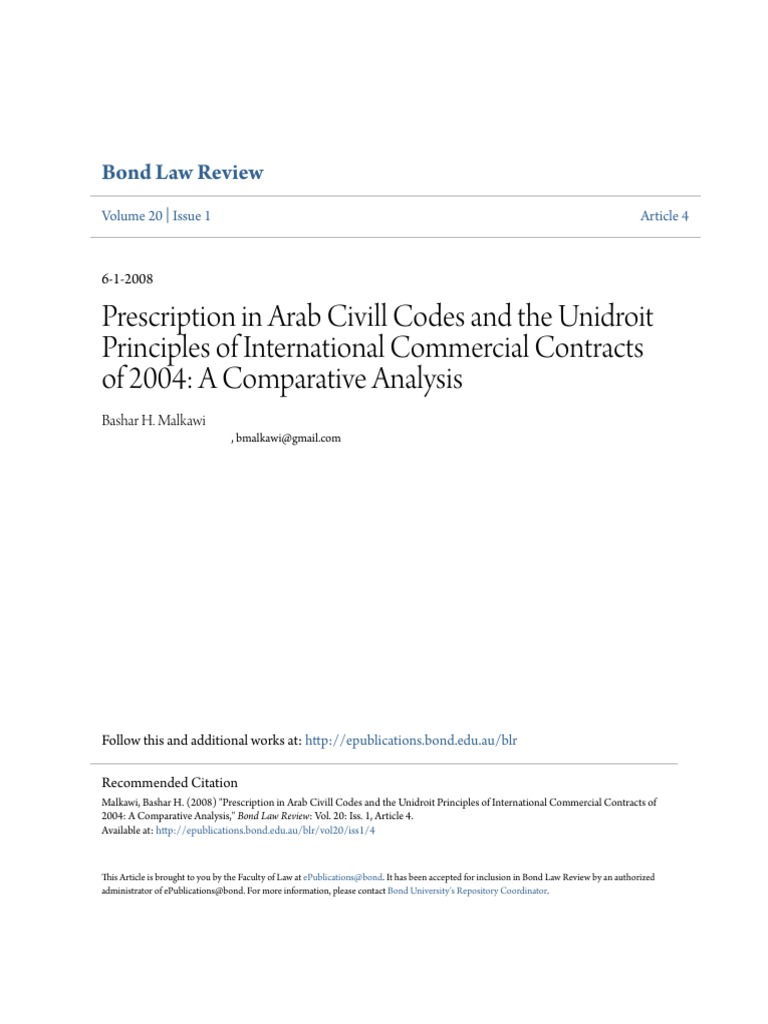 Prescription in Arab Codes vs. Unidroit | PDF | Common Law | Jurisprudence
