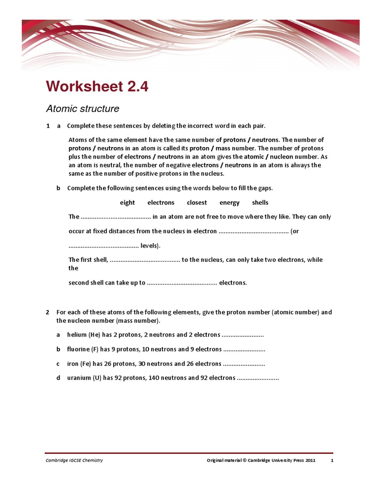 Worksheet 20.20  PDF Throughout Atomic Structure Worksheet Chemistry