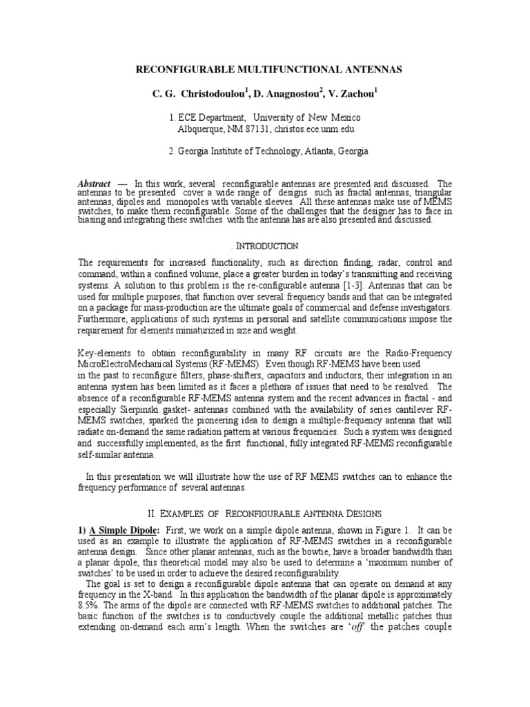 Reconfigurable Antennas for Engineers | PDF | Antenna (Radio ...