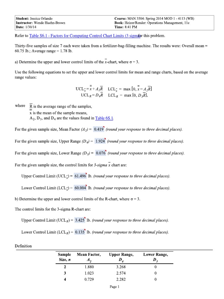 Table S6.1 - Factors For Computing Control Chart Limits (3 Sigma) | PDF
