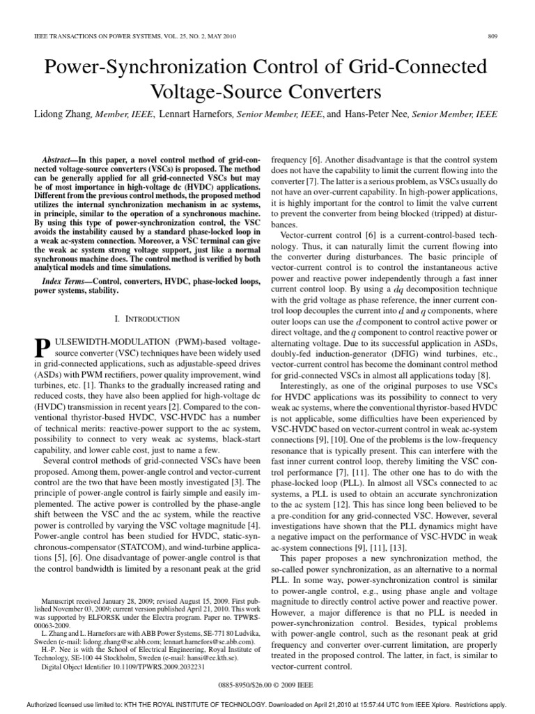 PowerSynchronization Control of GridConnected PDF PDF Ac Power