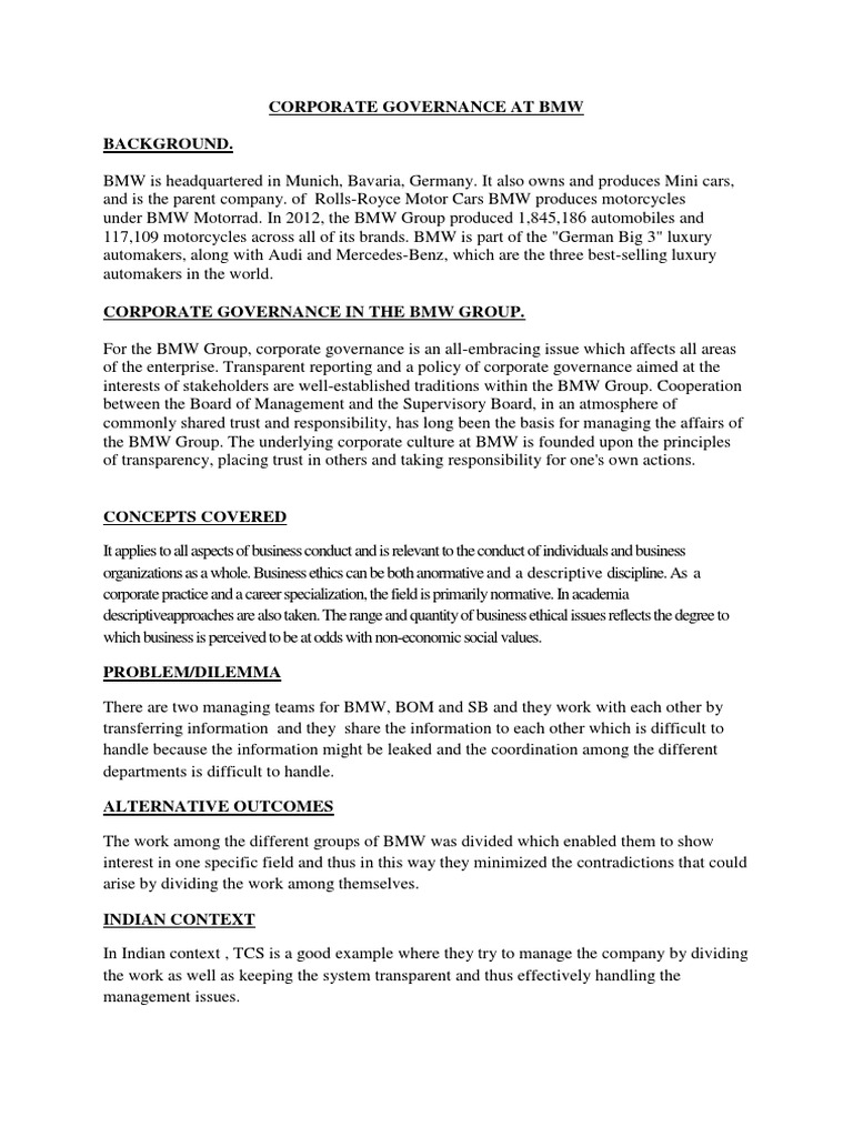 BMW Corporate Governance Overview | PDF | Bmw | Corporate Governance