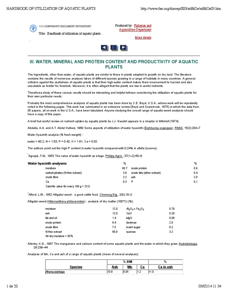 Handbook of Utilization of Aquatic Plants PDF Organisms Plants