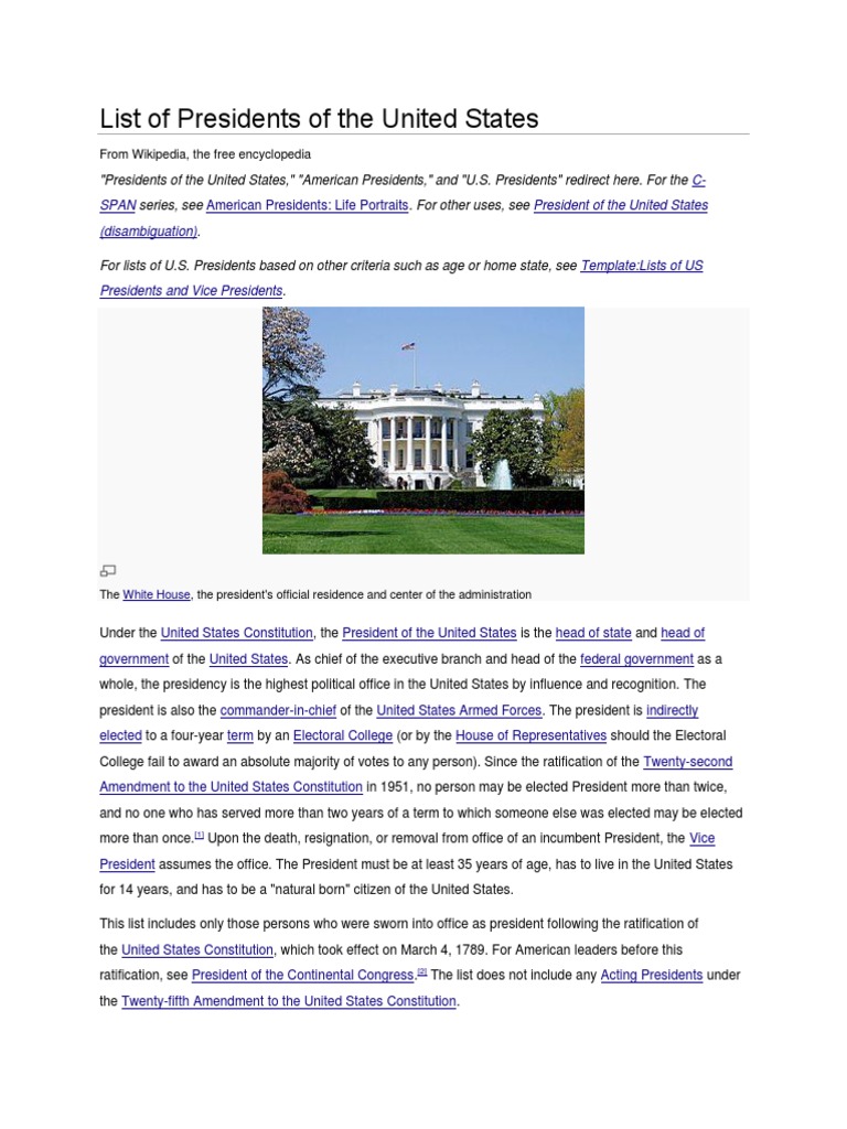 List of U.S. Presidents | PDF | Presidents Of The United States ...