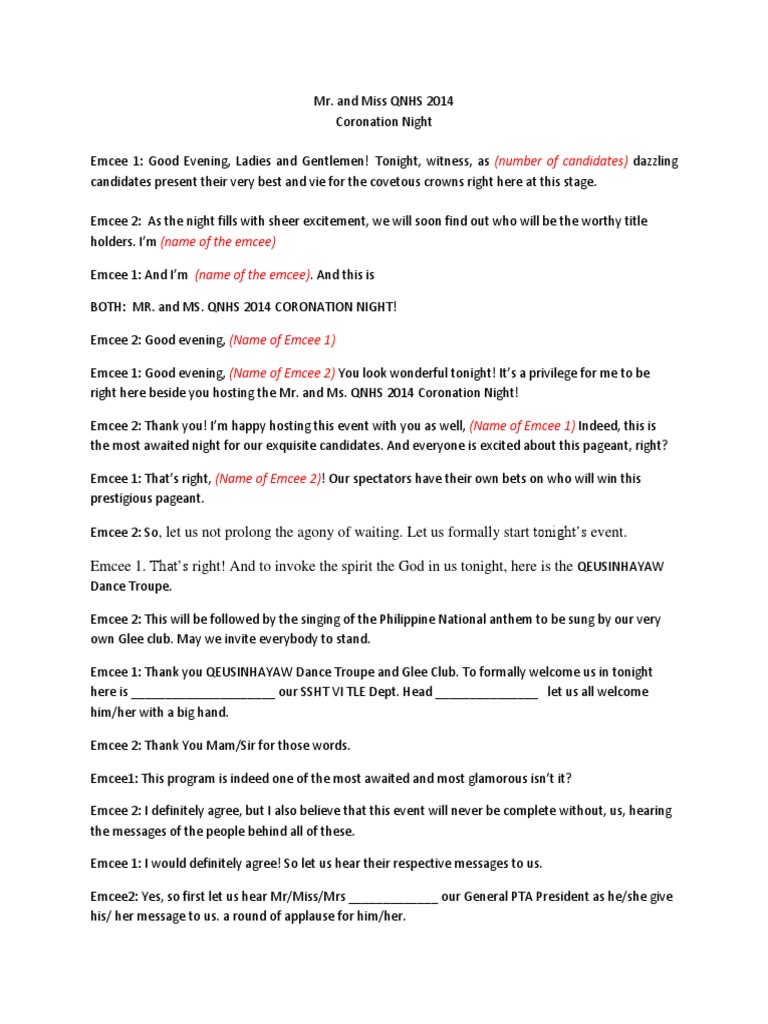 Emcee Sample Script For Program