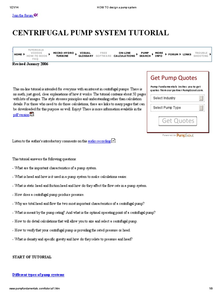 HOW To Design A Pump System PDF Pressure Friction