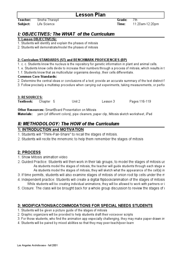 7th Grade Mitosis Lesson Plan | PDF | Mitosis | Cell Biology