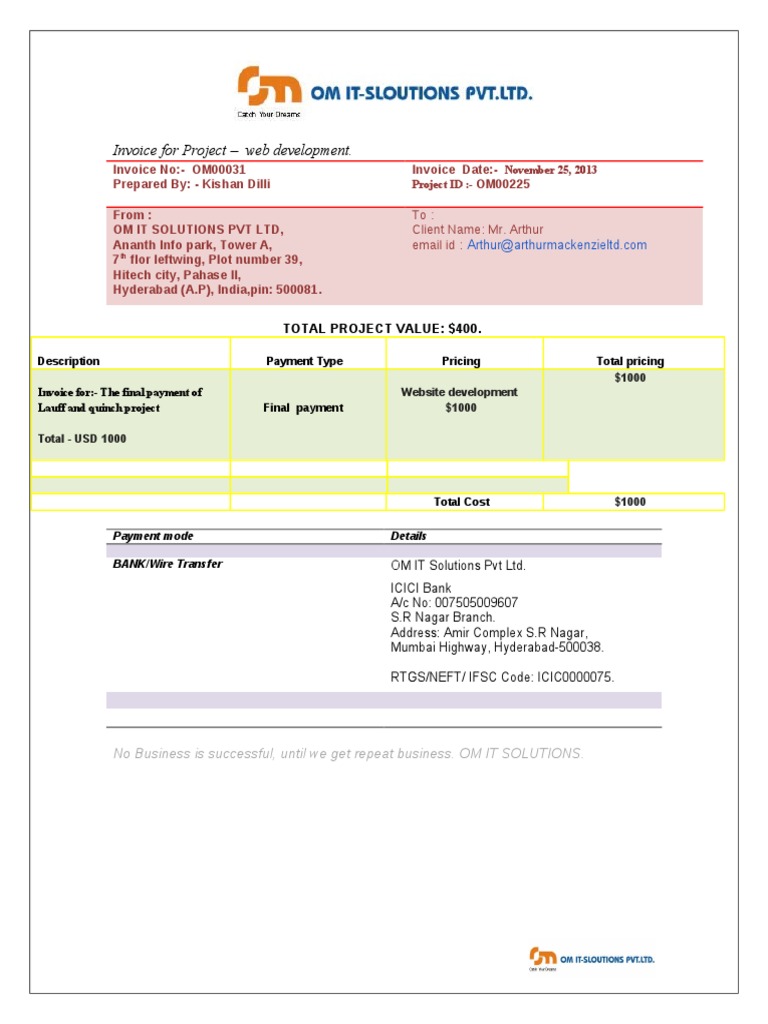 Web Development Invoice for Lauff Project | PDF