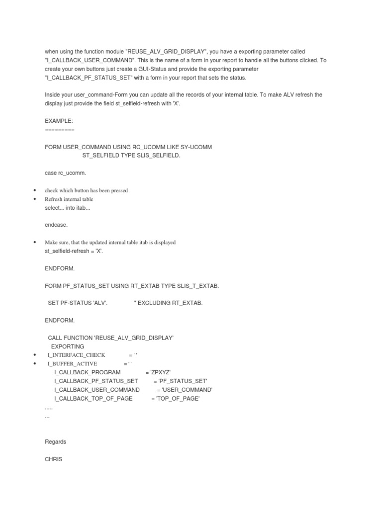 ALV Grid Refresh in ABAP | PDF